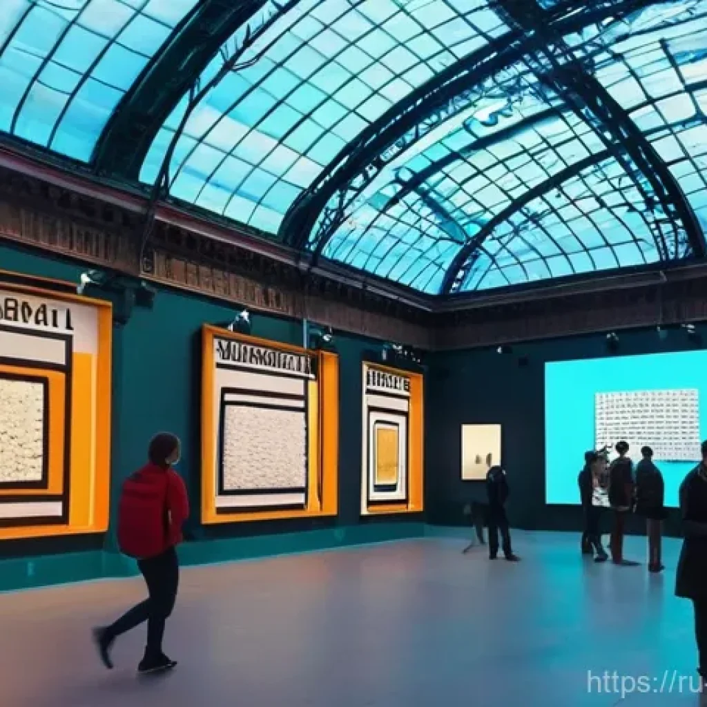 문화콘텐츠 기획사 자격증 취득 방법 - A vibrant, modern art exhibition bustling with activity inside a beautifully renovated historic buil...