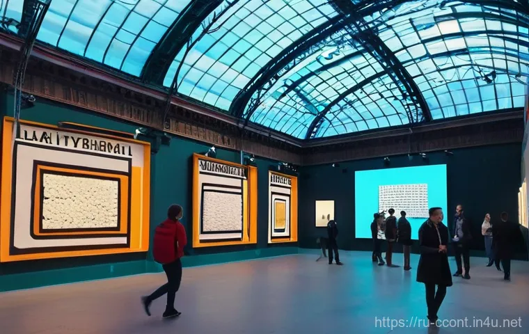 문화콘텐츠 기획사 자격증 취득 방법 - A vibrant, modern art exhibition bustling with activity inside a beautifully renovated historic buil...