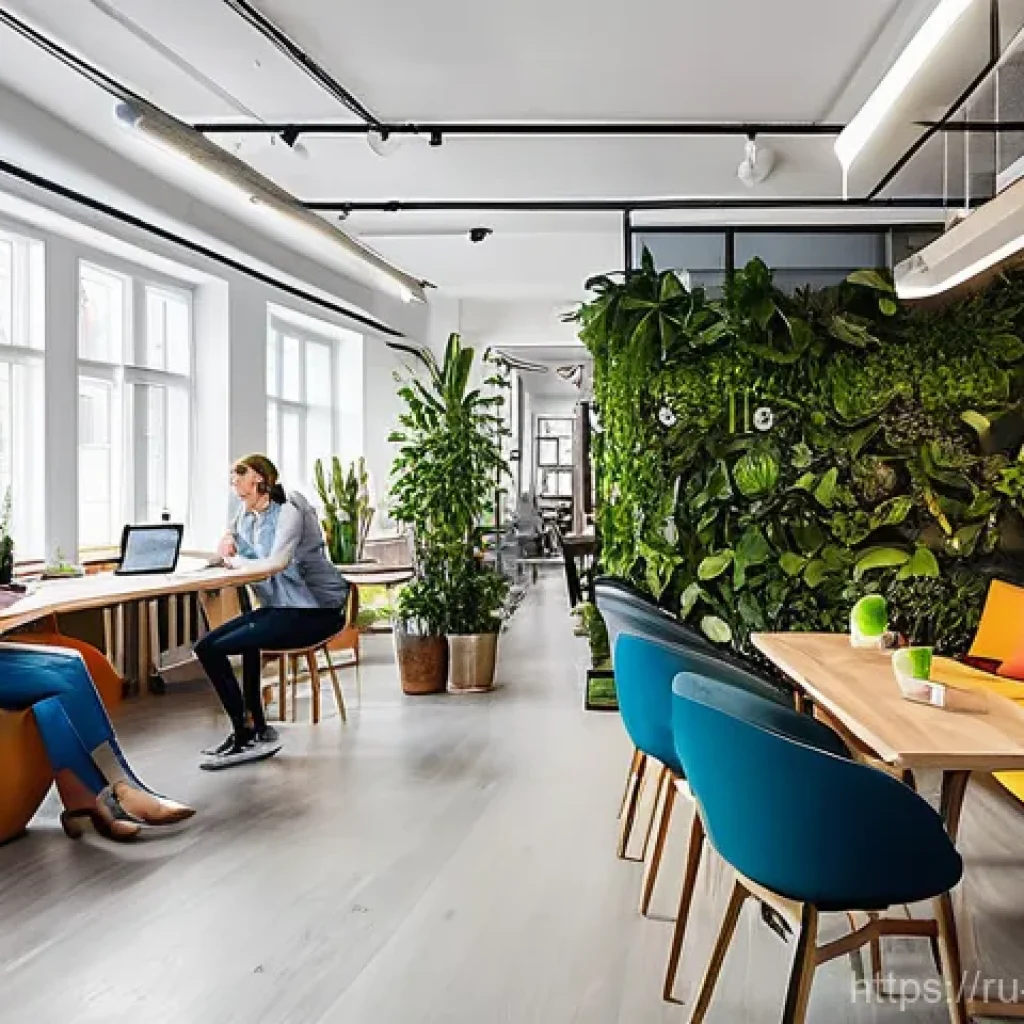 문화콘텐츠 기획사 직원 복지 분석 - **A vibrant, modern Russian creative agency office.**
    A diverse group of cheerful creative profe...