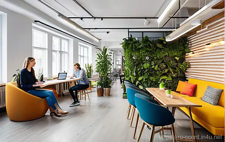 문화콘텐츠 기획사 직원 복지 분석 - **A vibrant, modern Russian creative agency office.**
    A diverse group of cheerful creative profe...
