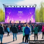 Home 21 문화콘텐츠 기획사가 되는 법 - A vibrant youth cultural festival scene in a modern Russian city park during spring, featuring diver...