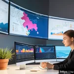 Home 19 문화콘텐츠 기획사 취업 준비 체크리스트 - A modern cultural industry professional workspace showing a young Russian woman analyzing digital ma...