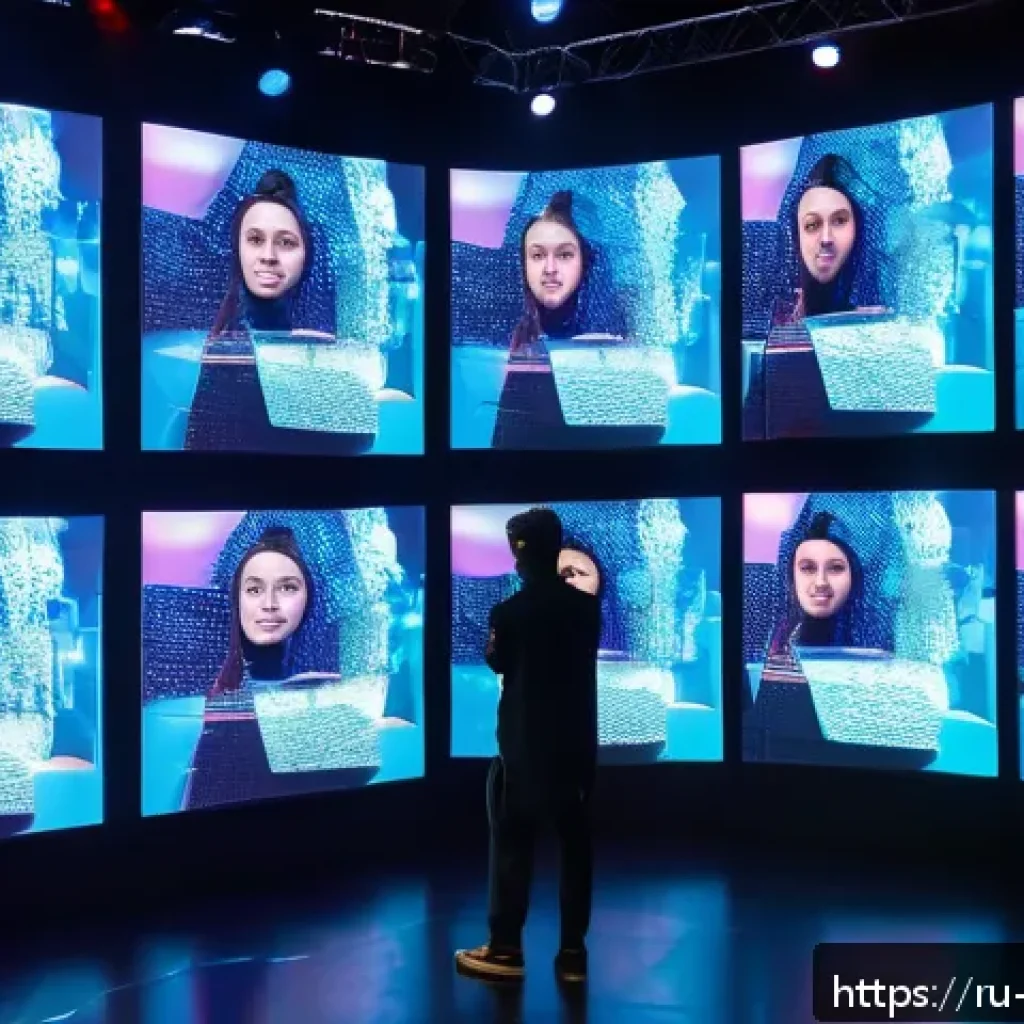 문화콘텐츠 기획 트렌드 전망 - A modern interactive theater performance blending traditional stage elements with digital technology...