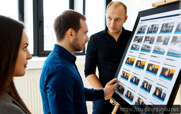 문화콘텐츠 기획사의 프로젝트 평가 방법 - Photorealistic cultural content agency project evaluation meeting in a modern Moscow creative studio...