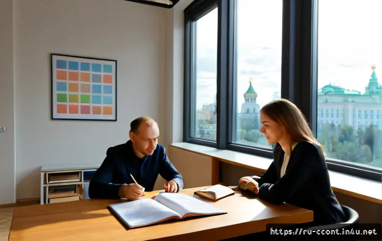 문화콘텐츠 기획사의 경력 개발 플랜 - Photorealistic career planning meeting at a contemporary cultural content agency in Moscow, a Russia...